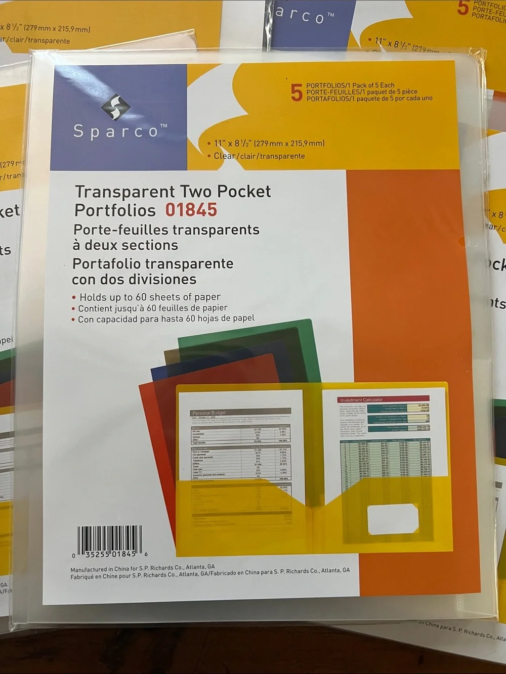 Sparco Clear Two-Pocket Plastic Folders - Transparent (8 packages w 5 folders)